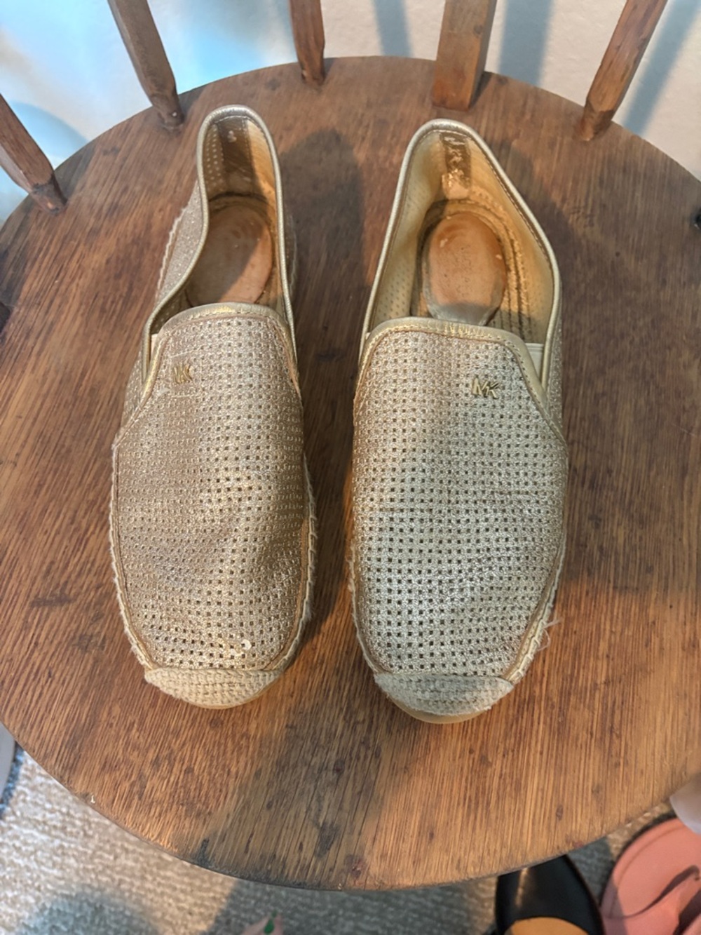 Michael Kors Metallic Gold Perforated Slip-On Loafers